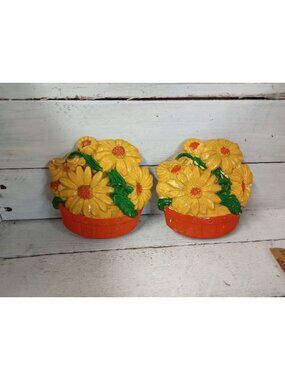 Miller Studios Chalkware Baskets Sunflowers Wall Kitchen Decor Farmhouse Set 2